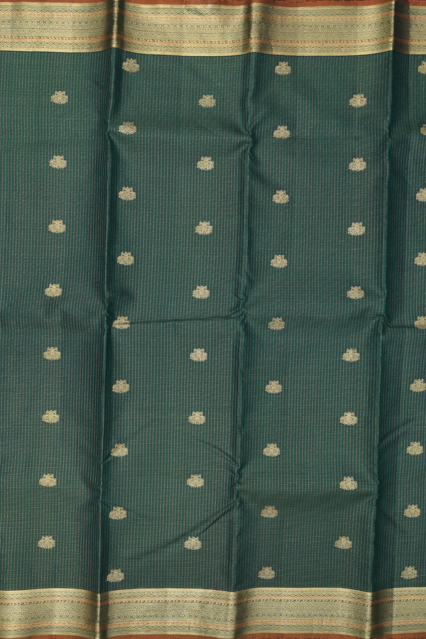 Kanchipuram Silk Saree In Forest Green With Checks Design