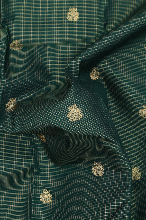 Kanchipuram Silk Saree In Forest Green With Checks Design