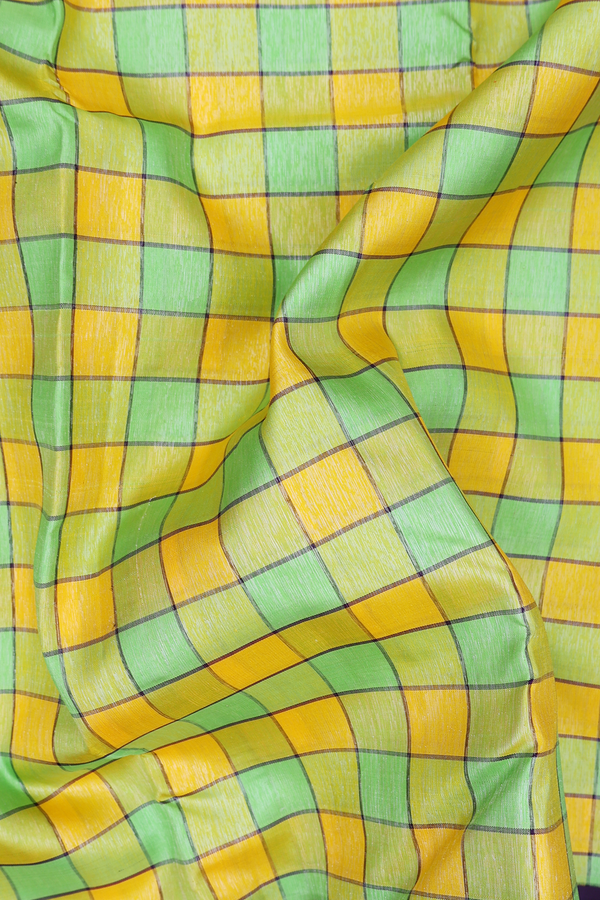 Kanchipuram Silk Saree In Green And Yellow With Checks Design