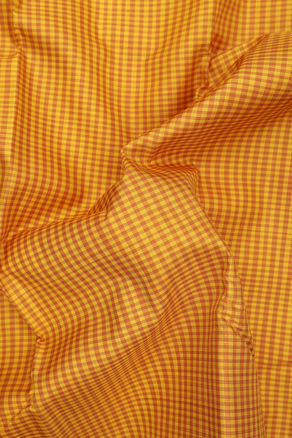 Kanchipuram Silk Saree In Yellow And Brown With Checks Design