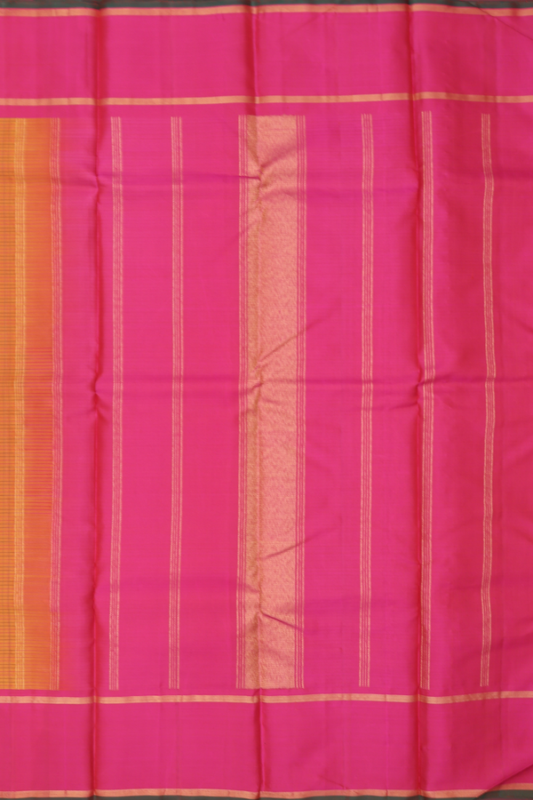 Kanchipuram Silk Saree In Ochre Orange With Checks Design