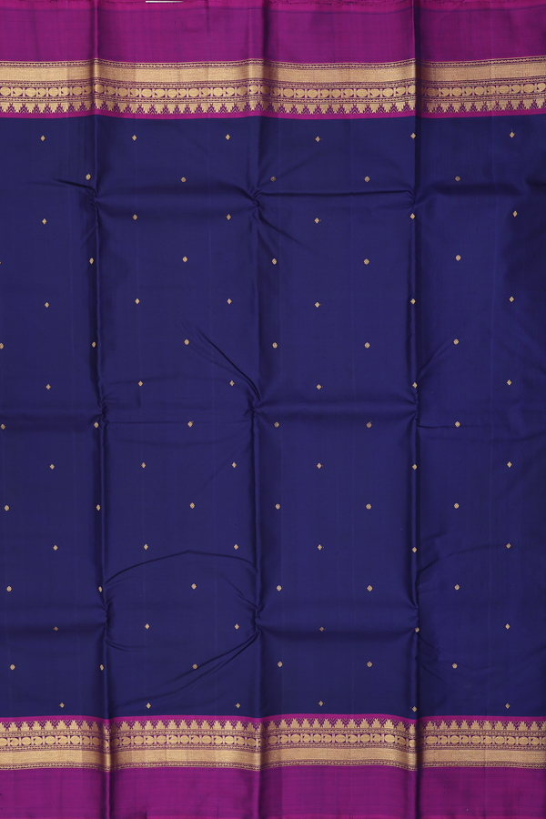 Kanchipuram Silk Saree In Navy Blue With Zari Buttis