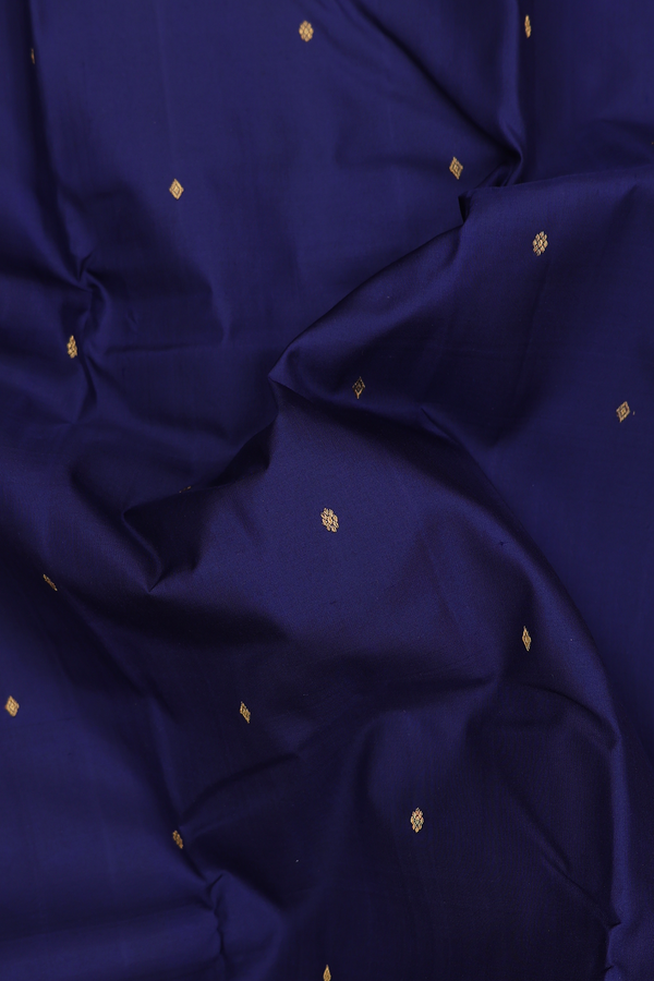 Kanchipuram Silk Saree In Navy Blue With Zari Buttis