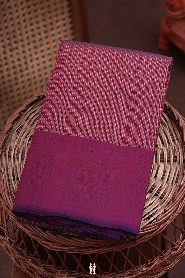 Kanchipuram Silk Saree In Dark Burgundy With Checks Design