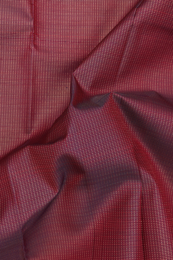 Kanchipuram Silk Saree In Dark Burgundy With Checks Design