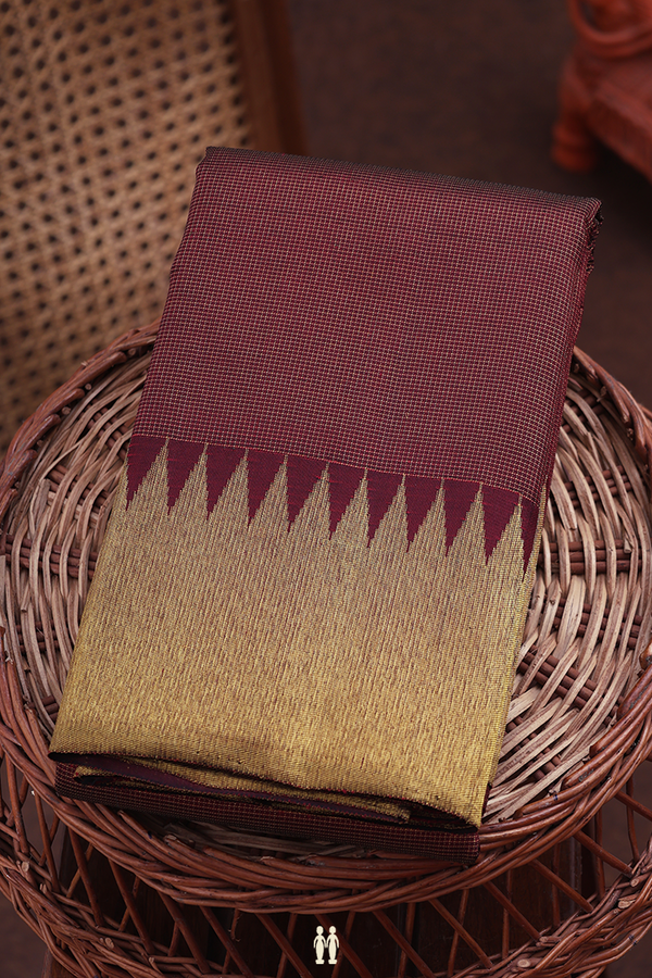 Kanchipuram Silk Saree In Maroon With Checks Design