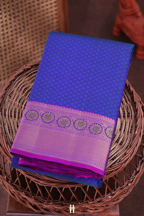Kanchipuram Silk Saree In Blue With Jacquard Pattern