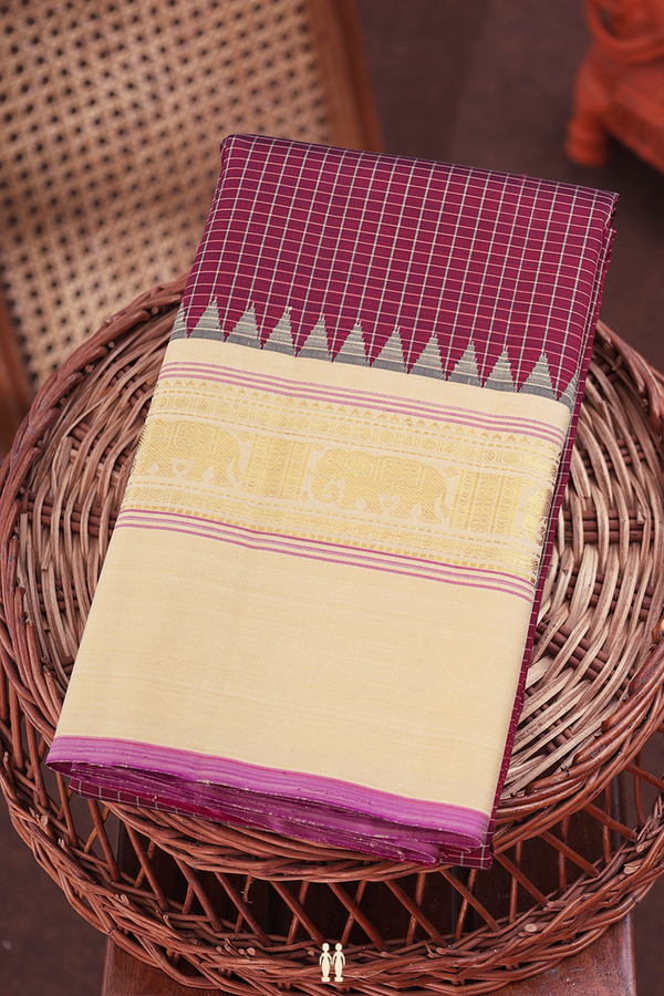 Kanchipuram Silk Saree In Brown With Checks Design