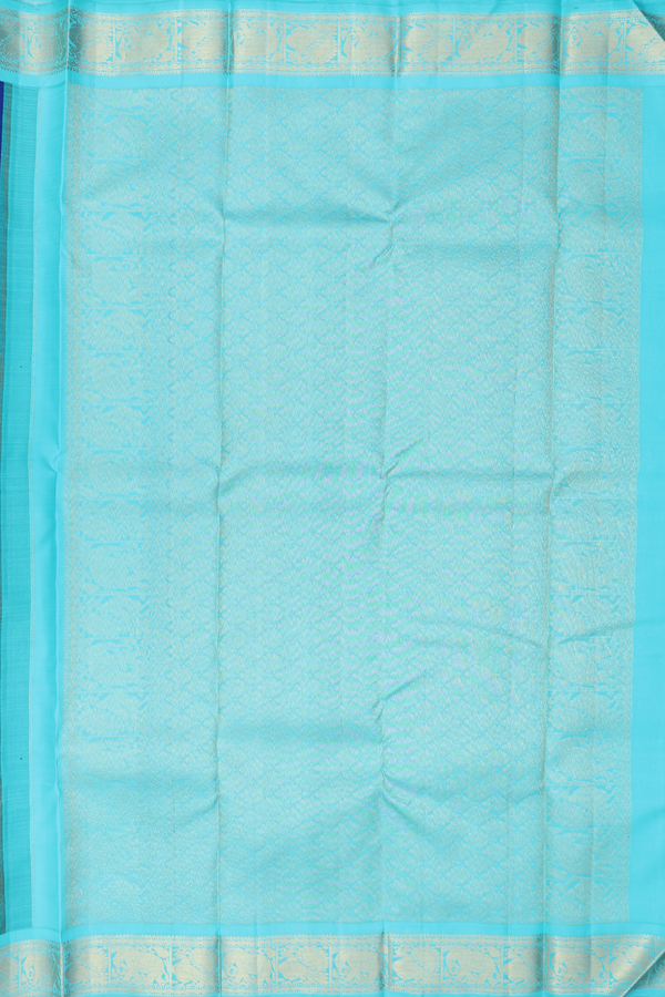 Kanchipuram Silk Saree In Blue With Paisley Buttas