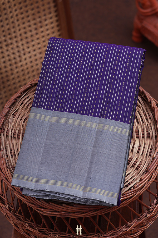 Kanchipuram Silk Saree In Royal Purple With Stripes Design