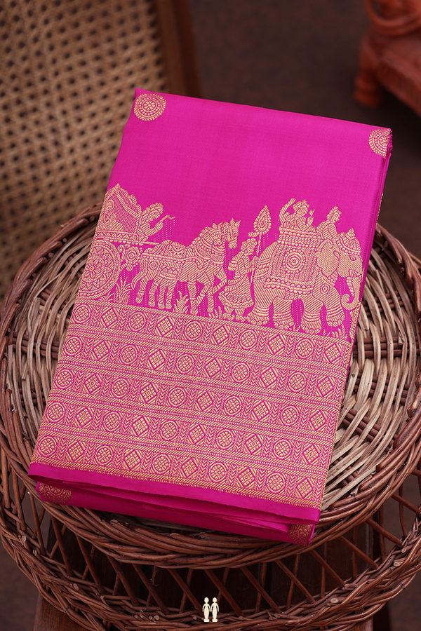 Kanchipuram Silk Saree In Magenta With Peacock Buttas