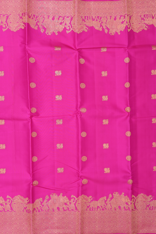 Kanchipuram Silk Saree In Magenta With Peacock Buttas