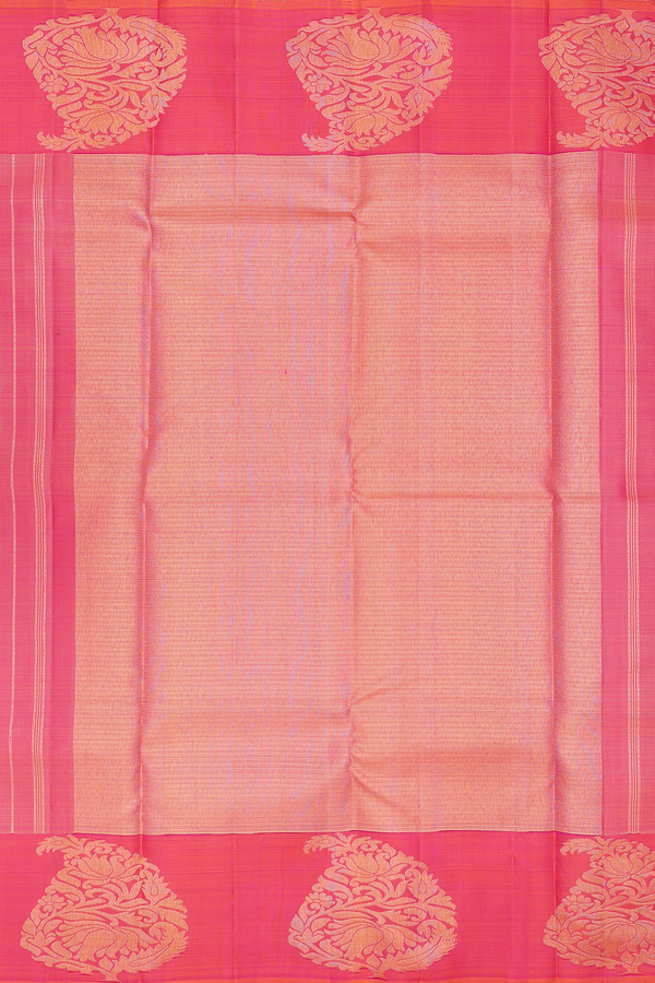 Kanchipuram Silk Saree In Coral Pink With Checks Design