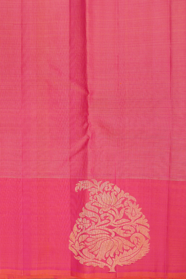 Kanchipuram Silk Saree In Coral Pink With Checks Design