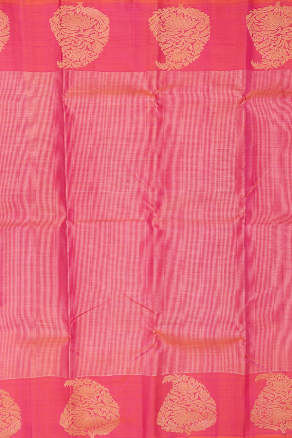 Kanchipuram Silk Saree In Coral Pink With Checks Design