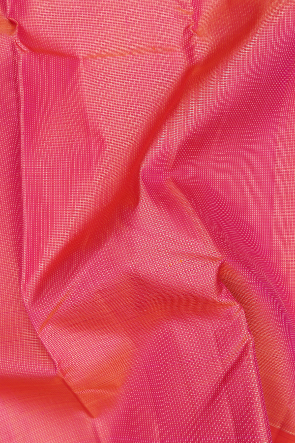 Kanchipuram Silk Saree In Coral Pink With Checks Design