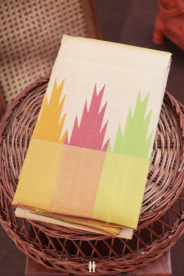 Kanchipuram Silk Saree In Cream Color With Temple Border