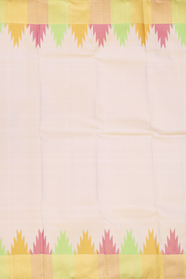 Kanchipuram Silk Saree In Cream Color With Temple Border