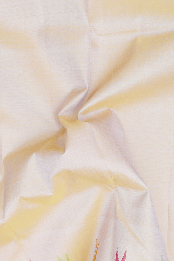 Kanchipuram Silk Saree In Cream Color With Temple Border