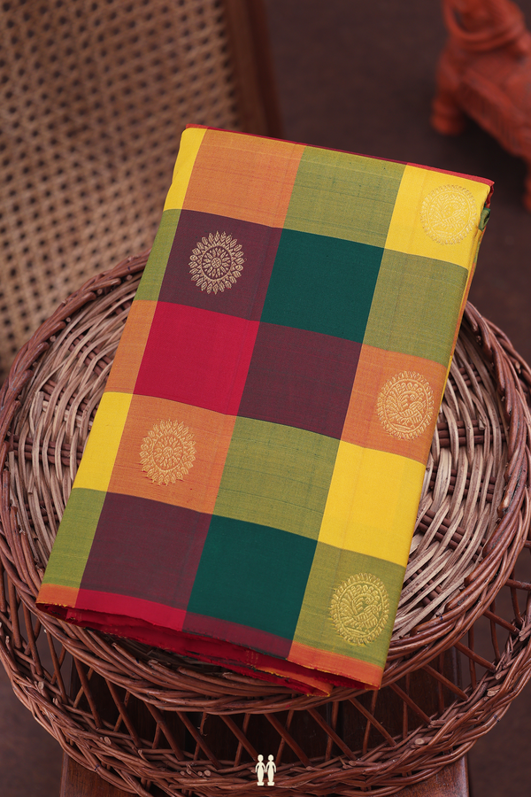 Kanchipuram Silk Saree In Multicolor With Checks Design
