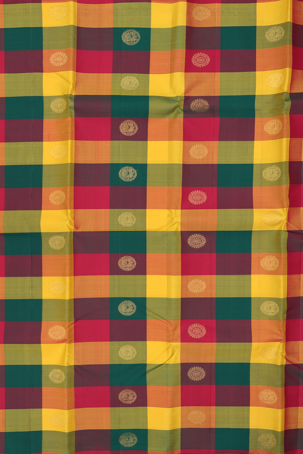 Kanchipuram Silk Saree In Multicolor With Checks Design