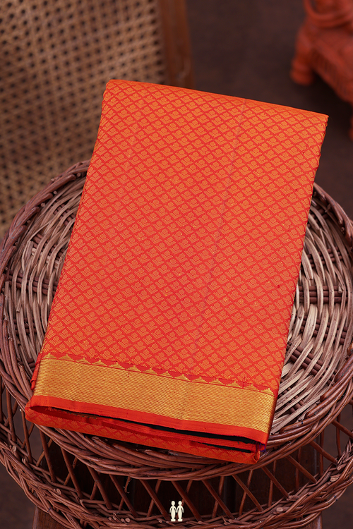Kanchipuram Silk Saree In Orange With Jacquard Pattern