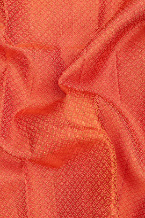 Kanchipuram Silk Saree In Orange With Jacquard Pattern