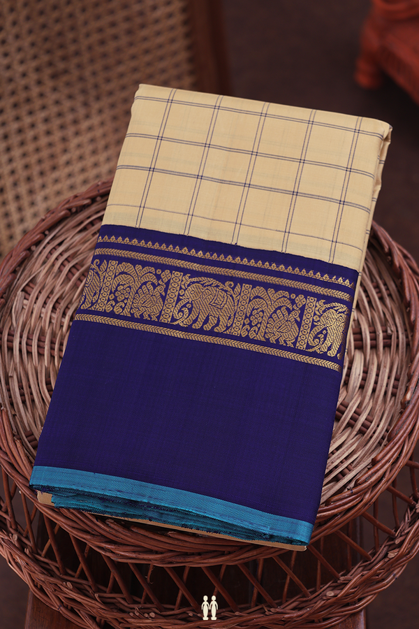 Kanchipuram Silk Saree In Tan Brown With Checks Design