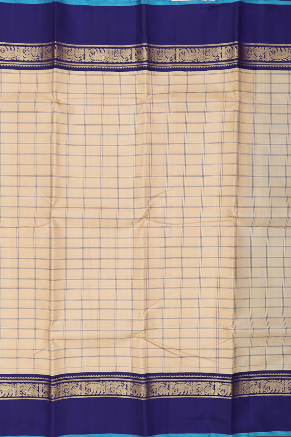 Kanchipuram Silk Saree In Tan Brown With Checks Design