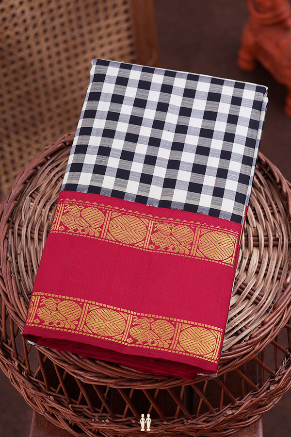 Kanchipuram Silk Saree In Black And White With Checks Design