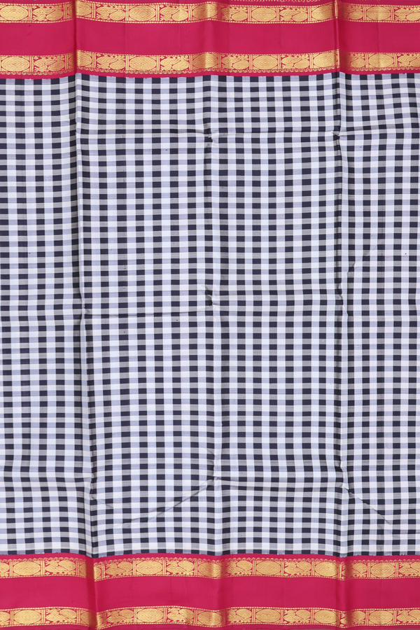 Kanchipuram Silk Saree In Black And White With Checks Design