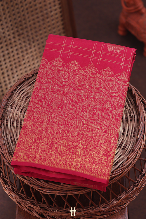 Kanchipuram Silk Saree In Red With Checks Design