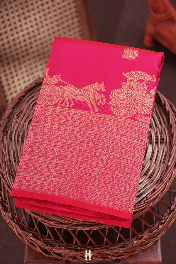 Kanchipuram Silk Saree In Rani Pink With Peacock Buttas