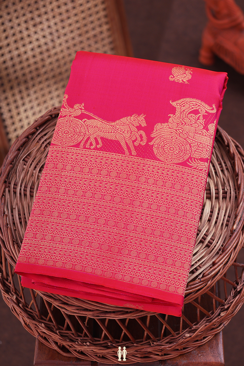 Kanchipuram Silk Saree In Rani Pink With Peacock Buttas