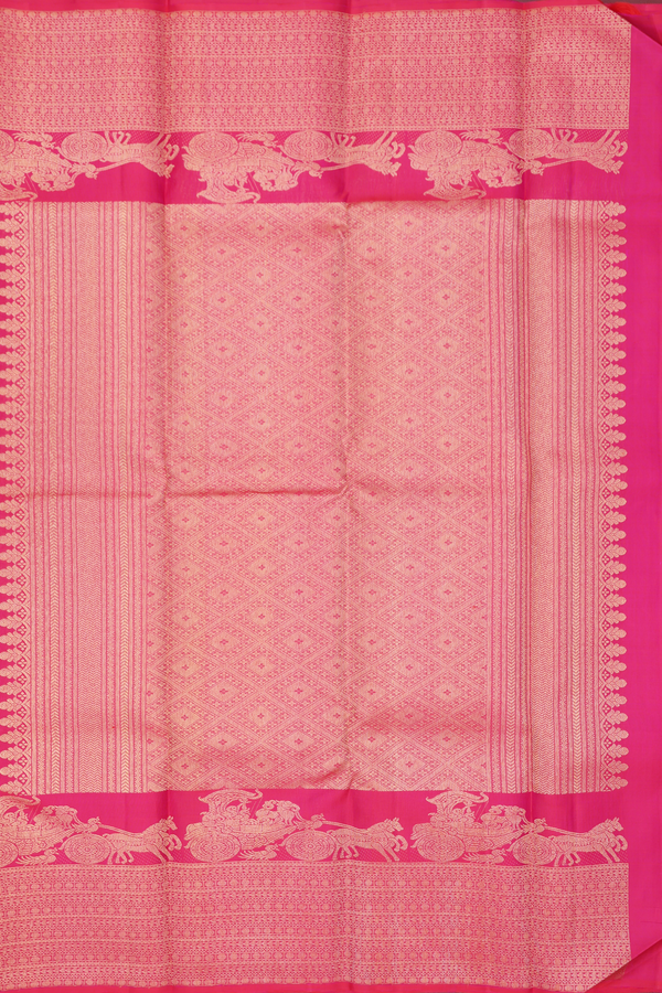 Kanchipuram Silk Saree In Rani Pink With Peacock Buttas