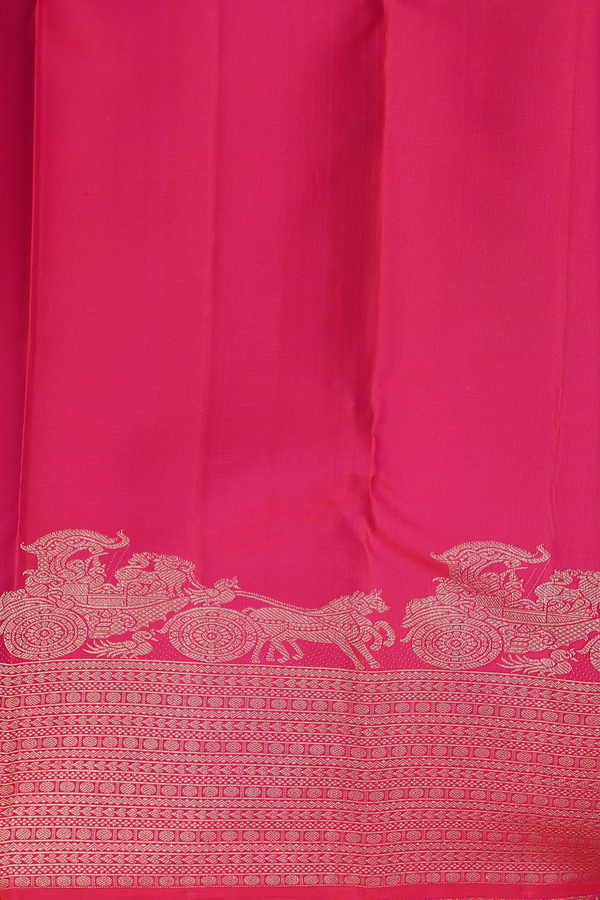 Kanchipuram Silk Saree In Rani Pink With Peacock Buttas