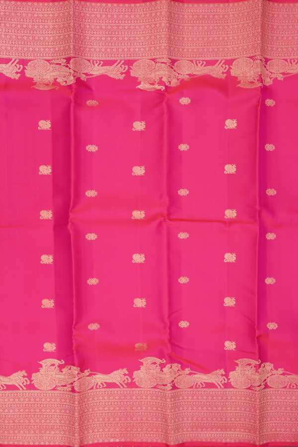 Kanchipuram Silk Saree In Rani Pink With Peacock Buttas