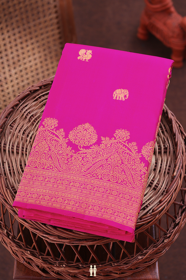 Kanchipuram Silk Saree In Magenta With Elephant Buttas