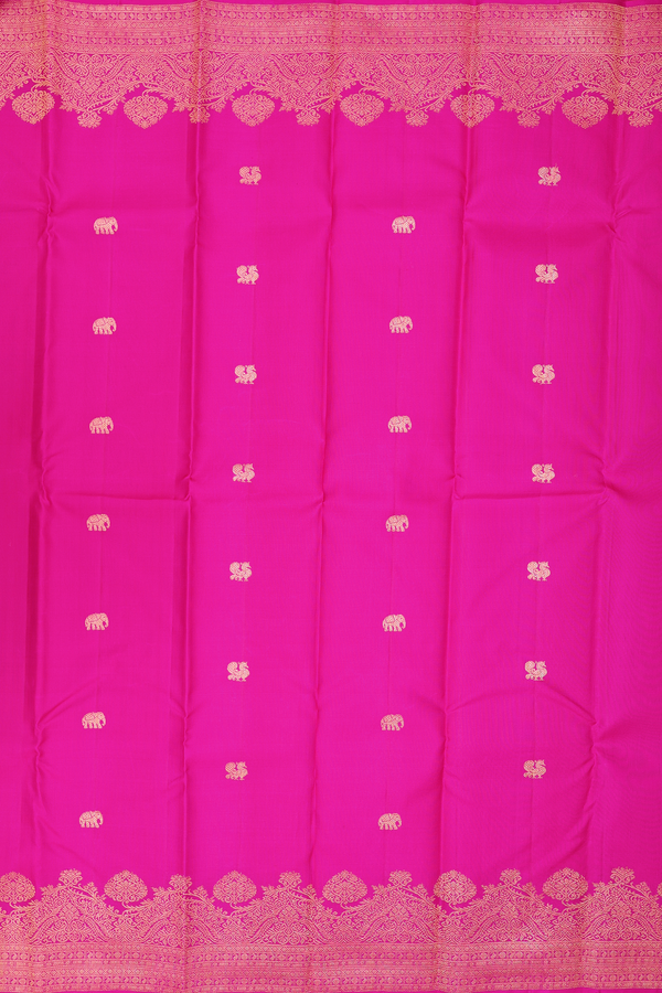 Kanchipuram Silk Saree In Magenta With Elephant Buttas