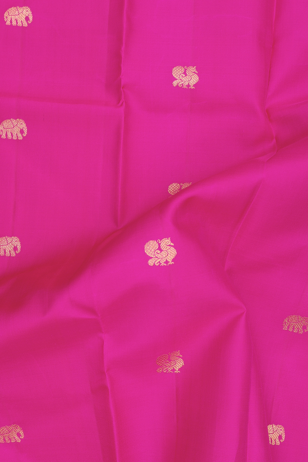 Kanchipuram Silk Saree In Magenta With Elephant Buttas