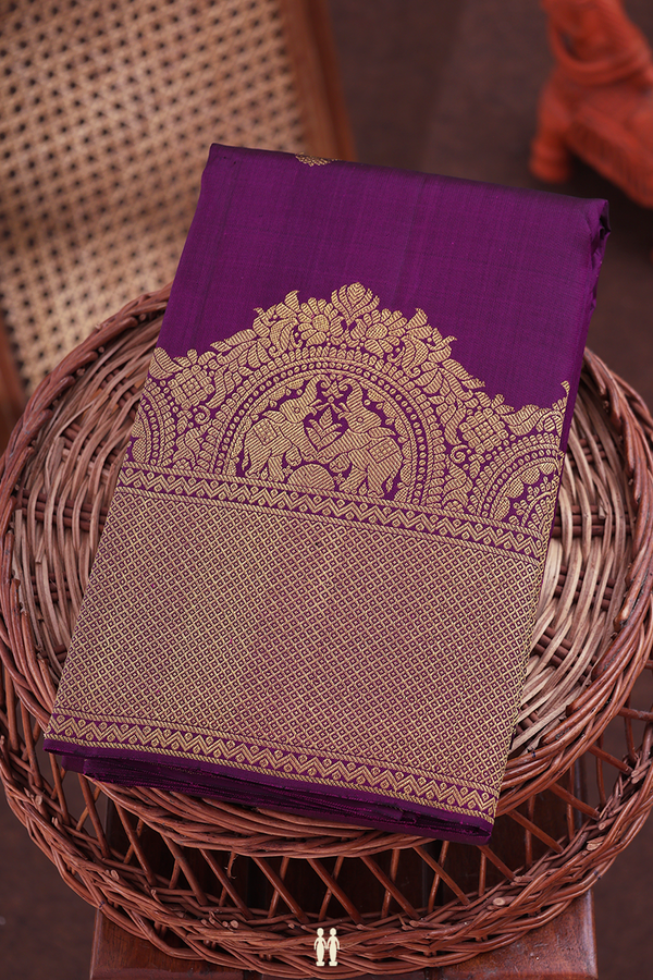 Kanchipuram Silk Saree In Purple With Iruthalai Pakshi Buttas