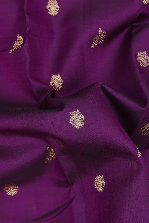 Kanchipuram Silk Saree In Purple With Iruthalai Pakshi Buttas