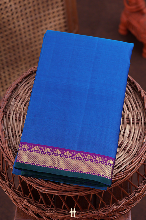 Kanchipuram Silk Saree In Blue With Twill Weave Border