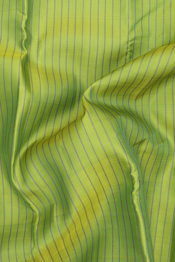 Kanchipuram Silk Saree In Lime Green With Stripes Design