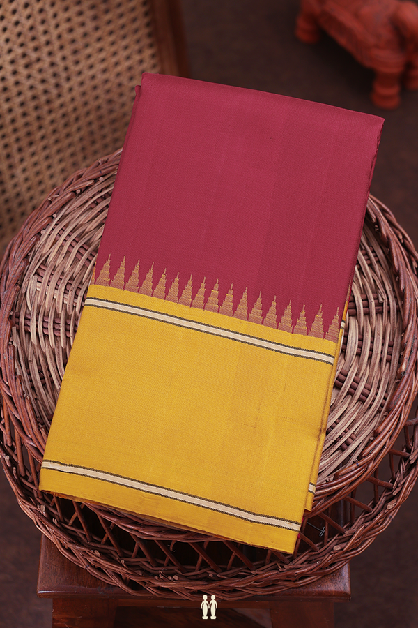 Kanchipuram Silk Saree In Crimson Red With Contrast Border