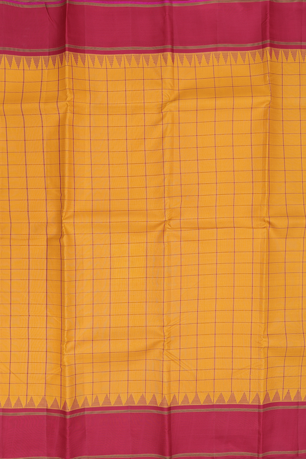 Kanchipuram Silk Saree In Mustard Yellow With Checks Design