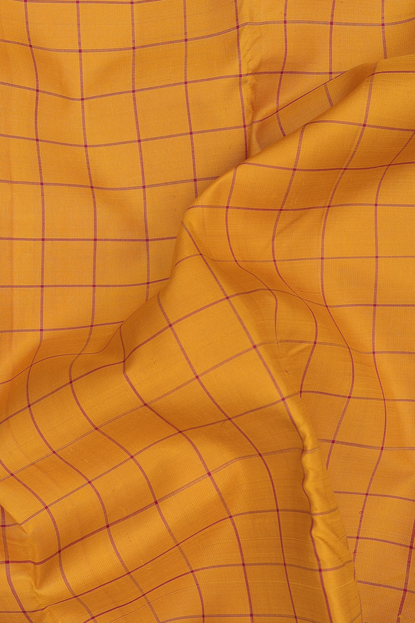 Kanchipuram Silk Saree In Mustard Yellow With Checks Design