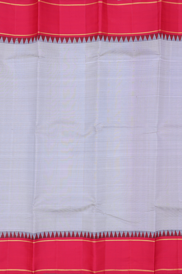 Kanchipuram Silk Saree In Grey And White With Stripes Design