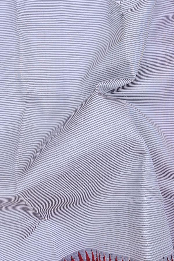 Kanchipuram Silk Saree In Grey And White With Stripes Design