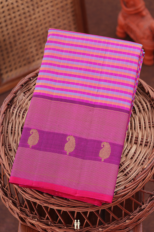 Kanchipuram Silk Saree In Multicolor With Checks Design